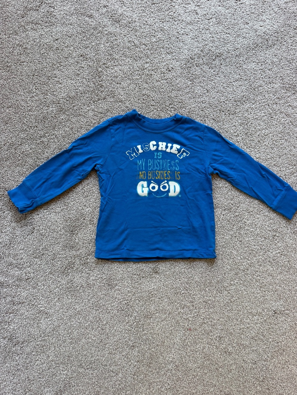 Old Navy Blue Long-Sleeve Graphic Tee - Mischief Slogan